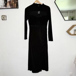 New Floret Studio‎ Mesh Panel Black Maxi Dress Long Sleeve Women's Medium
